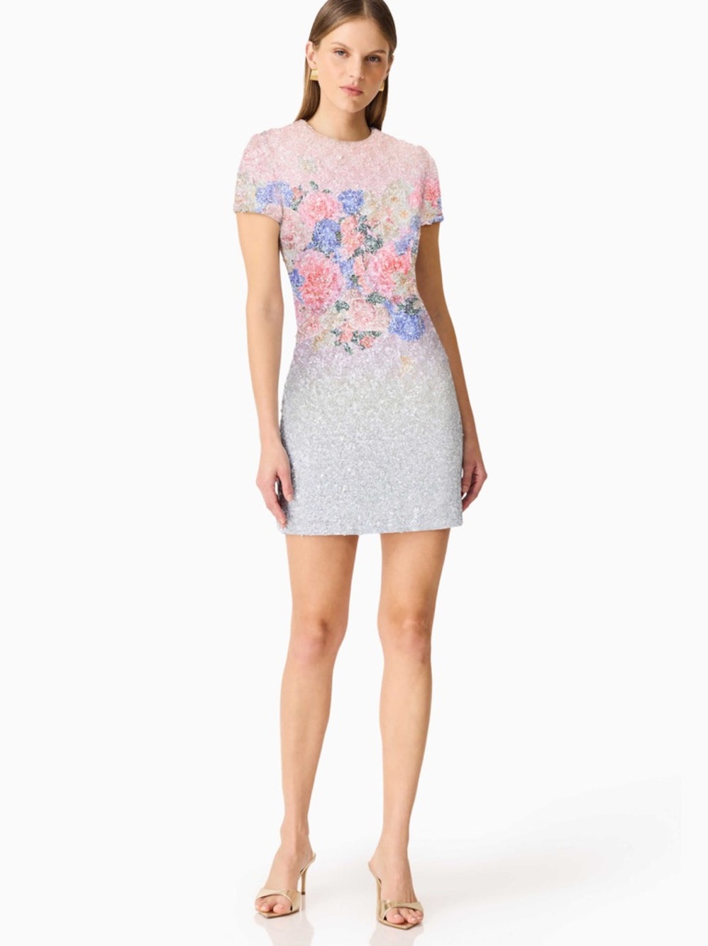 Elliatt Lurea Short Sleeve Mini Dress in Pink Floral Sequin Size S NWT